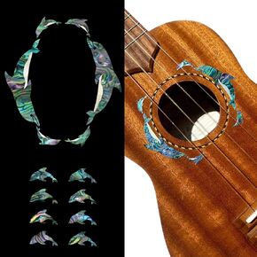 Inlay Sticker Decal for Ukulele - Dolphines Fretboard Markers & Rosette - Abalone Blue,UKR-275DR-BL-AZ