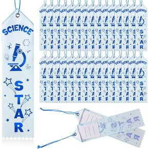 50 Pcs Science Star Award Ribbons with Event Card and String Winner Recognition Participation Ribbon Science Fair Medal Participant Prize for Fair Competition Event School