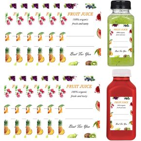 SnowTing 100pcs Plastic Juice Bottle Labels Stickers, Self-Adhesive Labels Plastic Bottle Stickers for 12oz 8oz 4oz Reusable Disposable Juice Bulk Containers Smoothie Bottles, 1.6 x 2.4 Inch