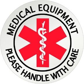 Top label Medical Alert Equipment Luggage Tag Stickers,4 Inch Handle with Care Stickers for Medical Supplies,Fragile Medical Equipment Inside Stickers,10 Pcs