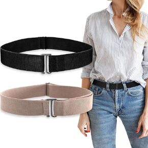 2Pcs No Show Stretch Belt for Women Invisible Elastic Belt Stretch, Adjustable Strap Belt with Flat Buckle for Jeans Pants Dresses