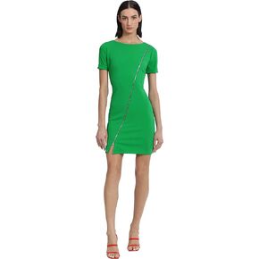 Donna Morgan Women's Short Sleeve Scuba Crepe Dress with Zipper Detail