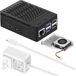 [GaN 27W PD] Case for Raspberry Pi 5, iUniker Pi 5 Case with RUX Cooler for Raspberry Pi 5, 5.1V 5A Power Supply for Raspberry Pi 5 PD 27W Power Supply