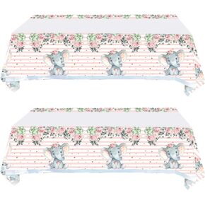 2 Pcs Baby Shower Table Cover Decorations, Pink Elephant Party Tablecloth Table Cover, Pink Elephant Birthday Party Supplies Decorations for Baby Girl (71in x 42in)