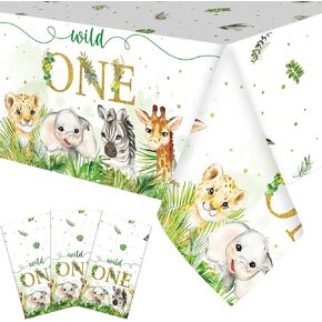 6 Pack Wild One Party Decor Wild Birthday Tablecloths Jungle Theme Party Supplies Wild Animal Table Cover Rectangle Table Cloth for 1st Baby Birthday Animal Safari Party Decorations (Green)