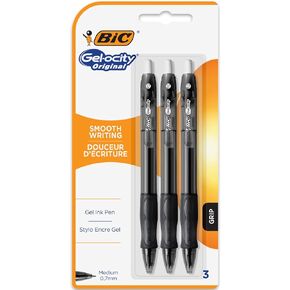 Bic Gel-ocity ST Original Gel Ink Rollerball Pens - Medium 0.7mm Nib Tip - Blister Pack of 3 - Black Ink