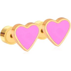 20g Heart Love Pink Red Enamel Tiny Small Stud Earrings for Women Teen Girls Stainless Steel Hypoallergenic Cute Cartilage Tragus Piercing Post Safety Backs Sleeper Little Studs Gift