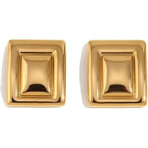 Kokoma Geometric Chunky Earrings for Women Girls Large Square Boho Statement Stud Earrings Thick Dome Earrings Minimalist Ear Jewelry Gifts