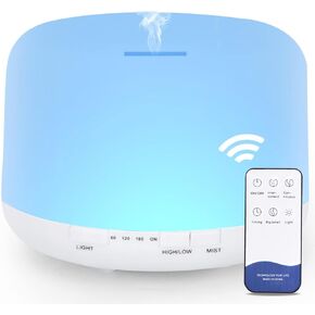 500ML Essential Oil Diffuser with Remote Control, BPA Free Ultrasonic Aromatherapy Diffuser,Cool Mist Humidifier with 7-Color Lights - Waterless Auto Shut Off