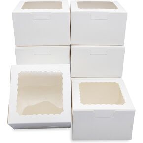 50pcs 4x4x2.5 Inch White Bakery Boxes Cookie Boxes with Window, Mini Cake, Dessert, Pastry, Small Treat Boxes