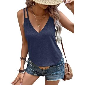 Womens Sexy Deep V Neck Spaghetti Strap Tank Top Loose fit Tops Cute Summer Shirts 2024