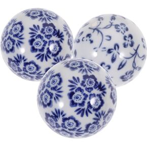 BESPORTBLE Home Decor 3pcs Porcelain Orbs Decorative Balls Small Ceramic Spheres Blue and White Floating Balls for Bowl Vase Filler Basket Dish Fish Tank Pool Decor Vintage Decor