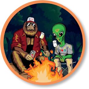 USA Sasquatch Bigfoot Alien UFO Bumper Sticker Decal for Cars, Cups, Laptops, Coolers (Two Pack X2) (3"x3" and 5"x5")