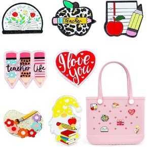 Charms for Bogg Bag, Sequin School Supplies Style for Bogg Bag Accessories, Compatible with Women Rubber Beach Bag Tote Handbag Decoration（7 Pcs）