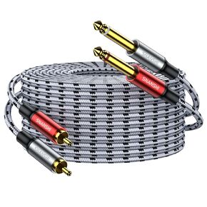 SNANSHI 2RCA to 1/4 Cable 6FT- Dual 1/4" TS to 2RCA Stereo Interconnect Cable Nylon Braided, Double Shielded 1/4 to 2RCA Cable for Monitors, Mixer,AMP/Speakers,BluRay Player,Recorder,DJ Gear