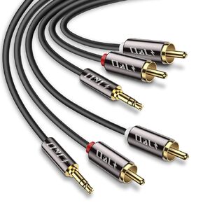 J&D 3.5 mm to 2 RCA Cable (2 Pack), RCA Cable Gold Plated Copper Shell Heavy Duty 3.5mm Male to 2 RCA Male Stereo Audio Adapter Cable, 6 Feet