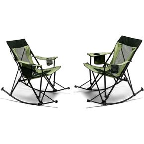 SUNNYFEEL Rocking Camping Chair, Luxury Padded Recliner, Oversized Folding Lawn Chair with Pocket, Heavy Duty for Outdoor/Picnic/Lounge/Patio, Portable Camp Rocker Chairs with Carry Bag