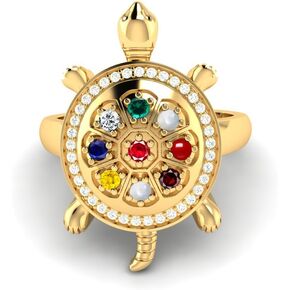 Certified Natural Navratna Best Of Luck Gold Plated Tortoise Adjustable Ring/stone ring/gift ring for Men Or Women's