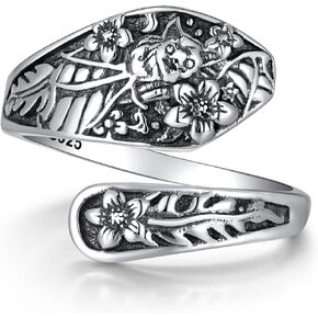 Spoon Ring 925 Sterling Silver Bat Ring Adjustable Thumb Rings Gothic Rings for Women and Men