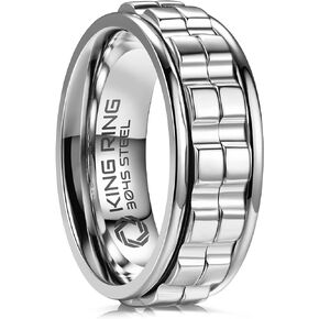 King Ring 8mm Wide Gear Spinner Rings – Ultra Polished Heavy Fidget Rings for Men & Women – Designed in USA