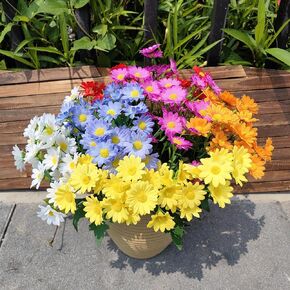 12 Bundles Artificial Fake Flowers for Outdoor Decoration,UV Resistant Faux Plastic Fabric Greenery Shrubs Plants Fake Flowers Hanging Planter Kitchen Home Wedding Office Garden Decoration