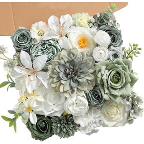 Green Artificial Flowers Combo Set Fake Flower Leaf Box with Stemst for DIY Wedding Bridal Bouquet, Centerpieces, Home Decor, Floral Arrangement Decor(Forest Green)