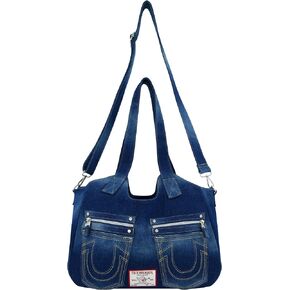 True Religion Women's Satchel Bag, Crossbody Purse Handbag with Horseshoe Logo Stitching