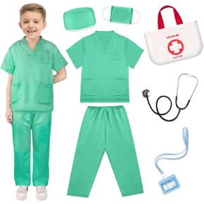 Meland Kids Scrubs for Girls Boys, Doctor Costume for Kids Halloween Career Day Costume for Girls Boys 3-10 Doctor Dress Up