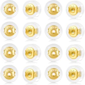 18K Gold Earring Backs for Studs, 16Pcs Comfortable Silicone Earring Backs for Droopy Ears, Locking Secure Hypoallergenic Earring Backs Replacements for Adults Kids