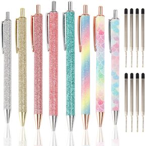 JPSOR 8pcs Glitter Pens, Glitter Ballpoint Pens with Replacement Refills, Black Ink Medium 1mm Fancy Pen for Girls School and Office