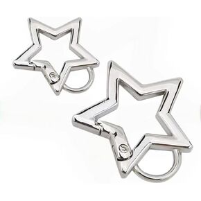 2Pc Silver Star Shaped Stainless Steel Keychain Clip Carabiner Snap Hook Holder Star Carabiner Hook Clip Key Holder Carabiner Clip for Keys and Wallet with Key Chain Rings Accessories (S&M)