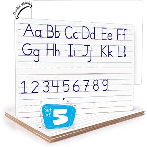 SCRIBBLEDO 5 Pack Double Sided Whiteboard Lined Dry Erase Board for Kids Ruled Writing Board Handwriting Practice for Kids - Small White Board Dry Erase Board 9x12 Dry Erase Board with Lines Student