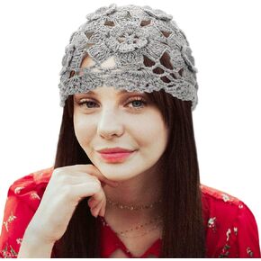 Crochet Hat for Women Vintage Knit Cutout Floral Summer Beanie Hat