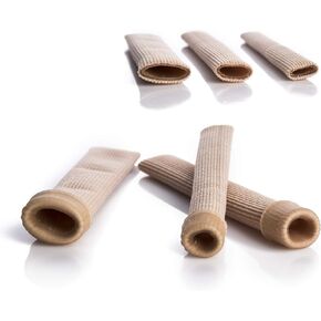 Toe Tubes 3 Pack Cuttable - 3 Sizes 15cm Beige - One Set for All Toes - Silicone Gel Inner Layer - Elastic Toe Sleeve Set - Relief from Corn Blisters Calluses and Friction - by Sandine