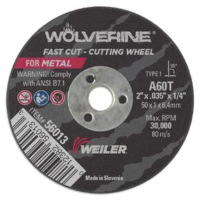 Weiler 57014 2-Inch Cutting Wheel, Tiger AO Steel/Metal Long Life, Performance Cutting, 0.035" A60T Type 1 1/4" Arbor (Pack of 100)