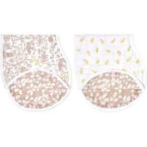 aden + anais Silky Soft Bamboo Viscose Burpy Bib – Multi-Use, Absorbent 4-Layer Burp Cloth and Full-Coverage Snap-Closure Baby Bib in One, 22.5" X 11", 2-Pack, Natural Woodland