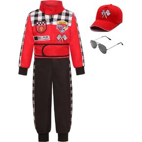 Kids Race Car Driver Costume Boys Racer Jumpsuit With Car Cap