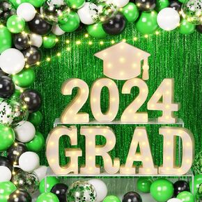 2024 Graduation Decorations, 79 PCS Graduation Party Supplies with 9 LED Marquee Light Up Letter Sign “GRAD 2024" & Cap, Balloon Garland Kit for Outdoor Indoor Room Wall Table Grad Decor- Blue Sliver