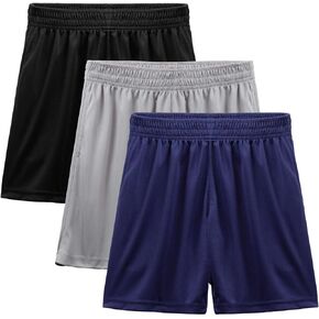 4-Pack Boy's Athletic Shorts Elastic Waistband Quick Dry Youth Basketball Shorts with Pockets (Ages 7-15)
