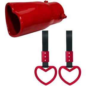Heart Shaped Exhaust Tips 2.5 Inch Inlet Tailpipe End Car Exhaust Pipe Muffler, 2PCS Heart Shaped Car Handle Straps Rear Bumper Warning Ring Decor for Car Bus Subway (Straight,Pink)