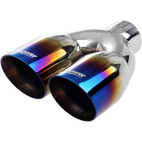 Upower Dual Exhaust Tips 2.5" Inch Inlet 3.5" Outlet 9.5" Length Vacuum Plating Blue Polished Stainless Steel 1.2mm Thickness Double Wall Slant 2.5" to 3.5" Exhaust Tailpipe