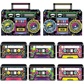 Chinco 22 Pieces 80s Novelty Boom Favor Boxes Boom Box Party Favors Hip Hop Party Decorations Retro Radio Cassette Goodie Boxes Decor Boom Table Centerpieces Party Supplies
