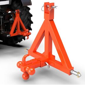 3 Point Hitch 2" Receiver with Towing Ball Hitch and Hook Heavy Duty Tractor Drawbar for Category 1 Tractor, Compatible with BX, Kubota, John Deere, NorTrac, Kioti, Yanmar