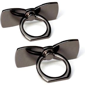 [2 Pack] Sparkling Bowtie Ultra-Thin Cell Phone Ring Holder Stand,360 Degree Rotation and 180 Degree Adjustable Finger Ring Kickstand with Polished Metal Phone Grip (Black)