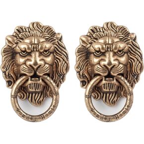 [2 Pack] Lion Head Cell Phone Ring Holder Stand, Finger Ring Kickstand with Polished Metal Phone Grip, Smartphone Accessories（Black Gold）