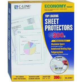 C-Line Top Loading Economy Weight Poly Sheet Protectors, Reduced Glare, 8.5 x 11 Inches, 200 per Box (62067)