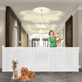 N&V 78 Inch Extra Wide Retractable Baby Gate 34" Tall for Large Opening Mesh Baby Gates Child Safety Indoor/Outdoor for Doorways, Stairs, Hallways,White
