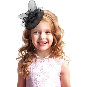 Girls Fascinators Derby Hat - Veil Hat Pearl Choker Necklace Set for Kentucky 1920s Tea Party Accessories