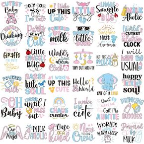 Gilprop 36 Sheets Baby Iron on Transfers Patches Decals HTV Heat Transfer Sticker Inspirational Vinyl Iron on Decals for Clothing T-Shirts Hat Bag DIY Decorations