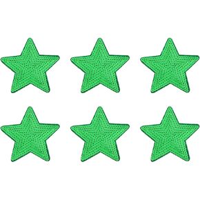 MECCANIXITY Big 5 Star Sequins Iron-on Patches Embroidered Sew Sequin Patch Appliques for Clothing Repair Backpack Shoes Decoration 90x90mm/3.54x3.54" Pack of 6(Green)